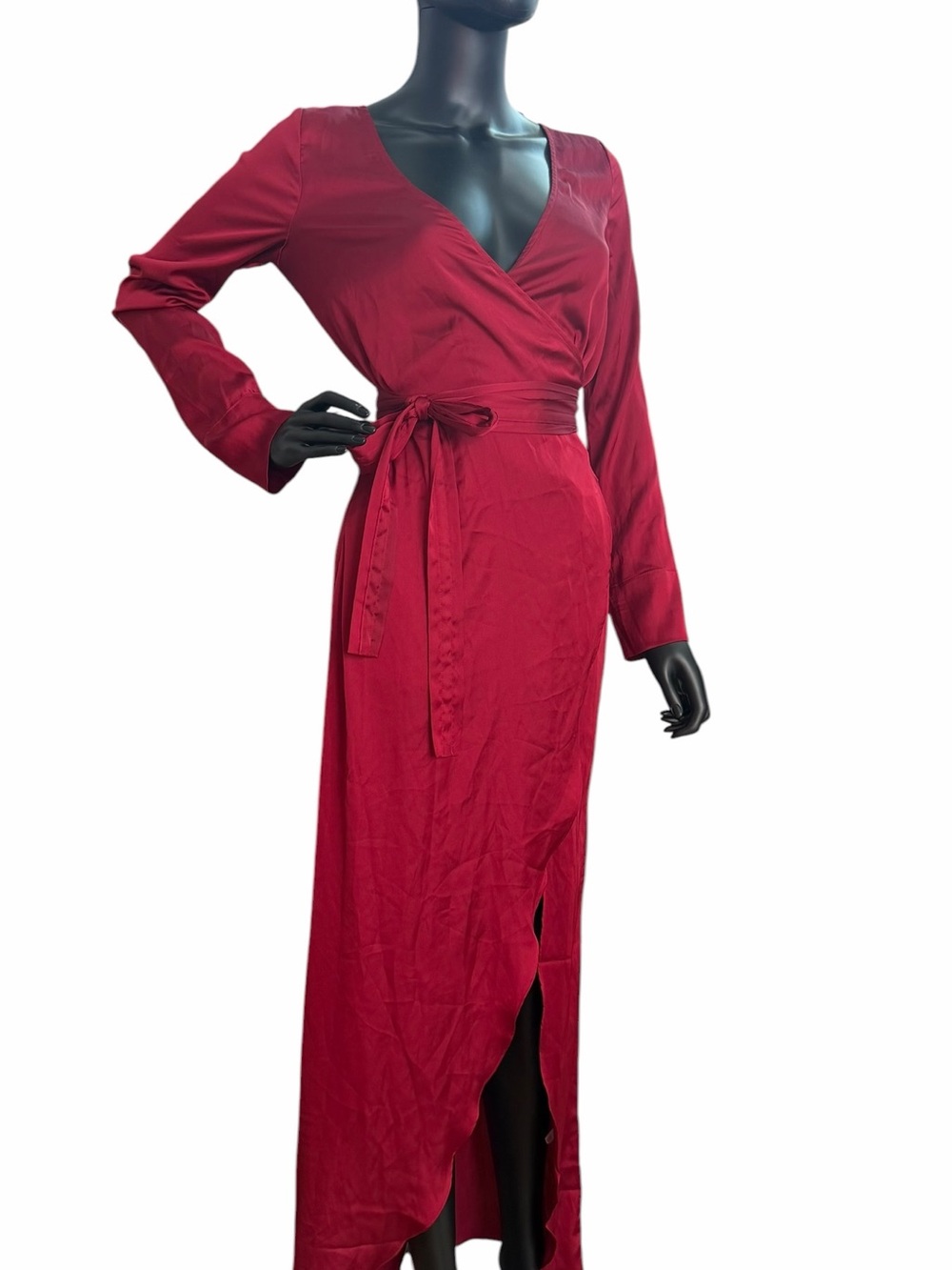 For Love And Lemons x Jamie King "la Lydia" Satin Red Wrap Maxi Dress with Tie